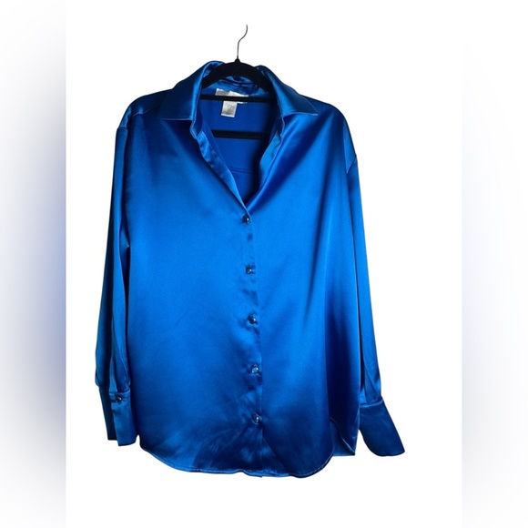 Caroline Constas Royal Blue Satin Button-Down Blouse | US S - Picture 6 of 6